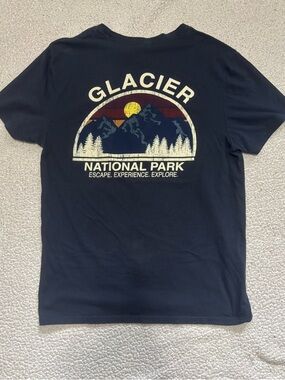 Women’s Glacier National Park Graphic Tee - Navy with Vintage Sunset